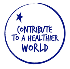 A hand-drawn circle with a star inside and the hand-written text, Contribute to a Healthier World