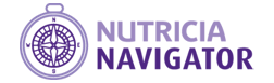 Icon of a purple compass next to text, Nutricia Navigator